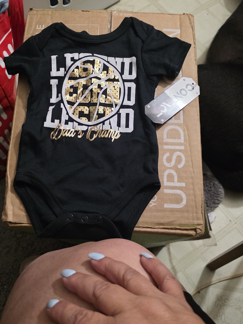Dad's Champ Legend Black Baby Bodysuit with Gold Basketball Graphic